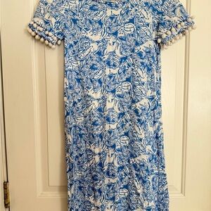 Lilly Pulitzer and White Floral Mini Dress with Pom Sleeve Detail XXS